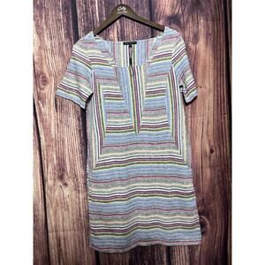 For Cynthia Dress Women Shift Linen Blend Pockets Striped Short Sleeve Size S